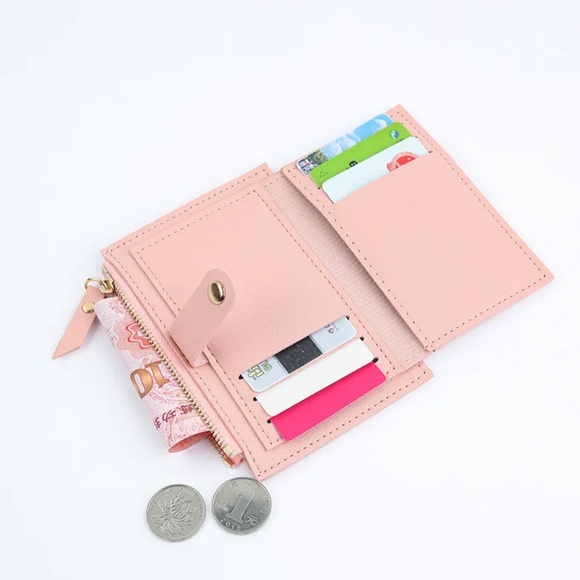 $5 ADD ON ITEMS - Small Pink Wallet Zipper & Button Minimalist Faux Leather - Picture 5 of 6